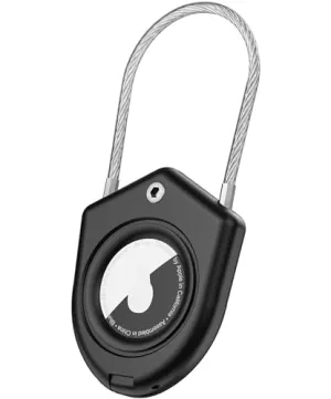 Airtag Case and Holder, Apple Air Tag Cases with Secure Wire Cable, Anti-Scratch for Keychains, Luggage, Bicycle & Pet Wearing, Patented Design, 1 Pack Black