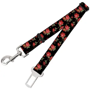 Dog Safety Seatbelt for Cars - Red Roses Scattered Black