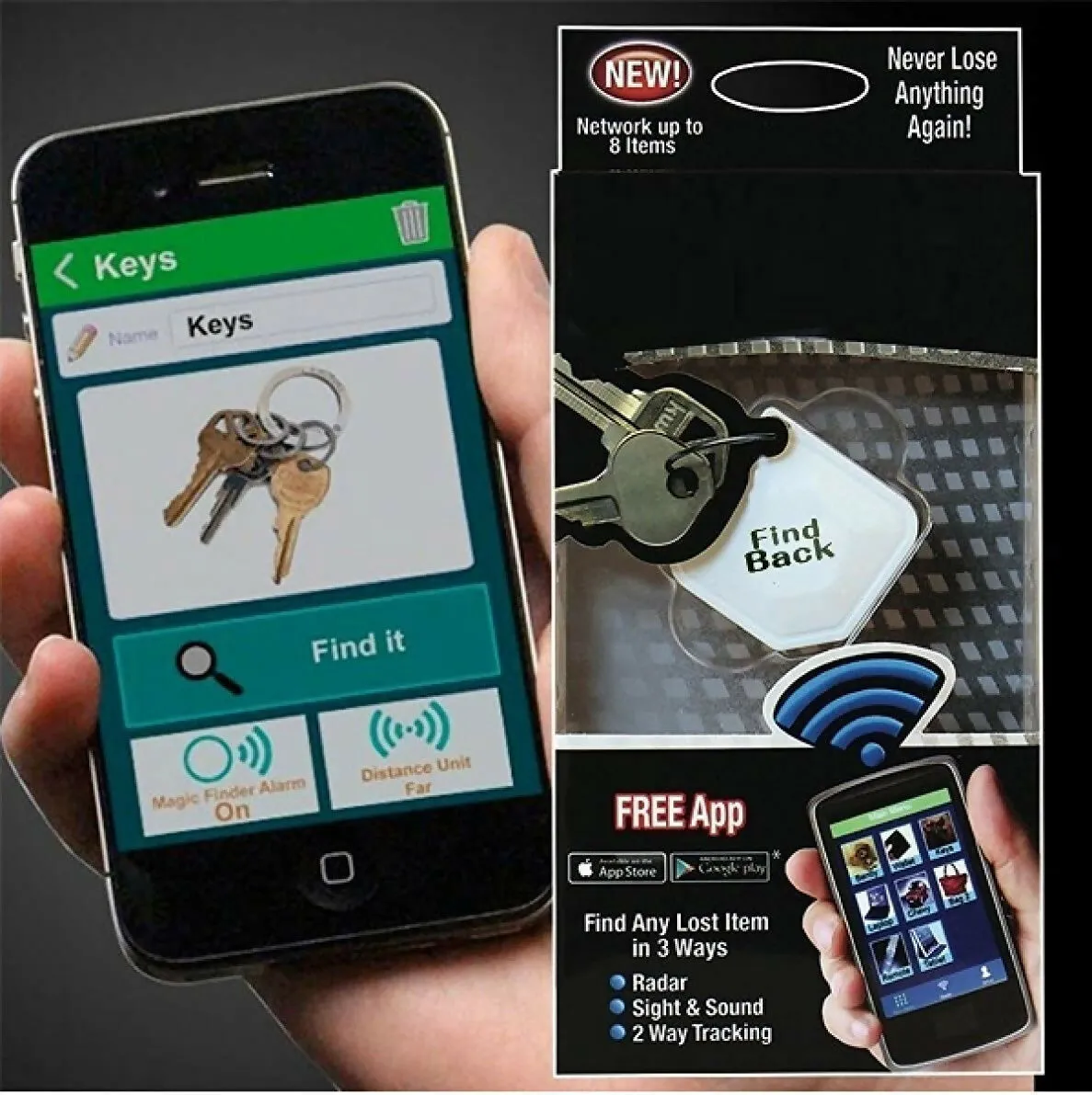 FindBack Wireless Anti-Lost GPS Tracker Key & Wallet Reminder with Remote App