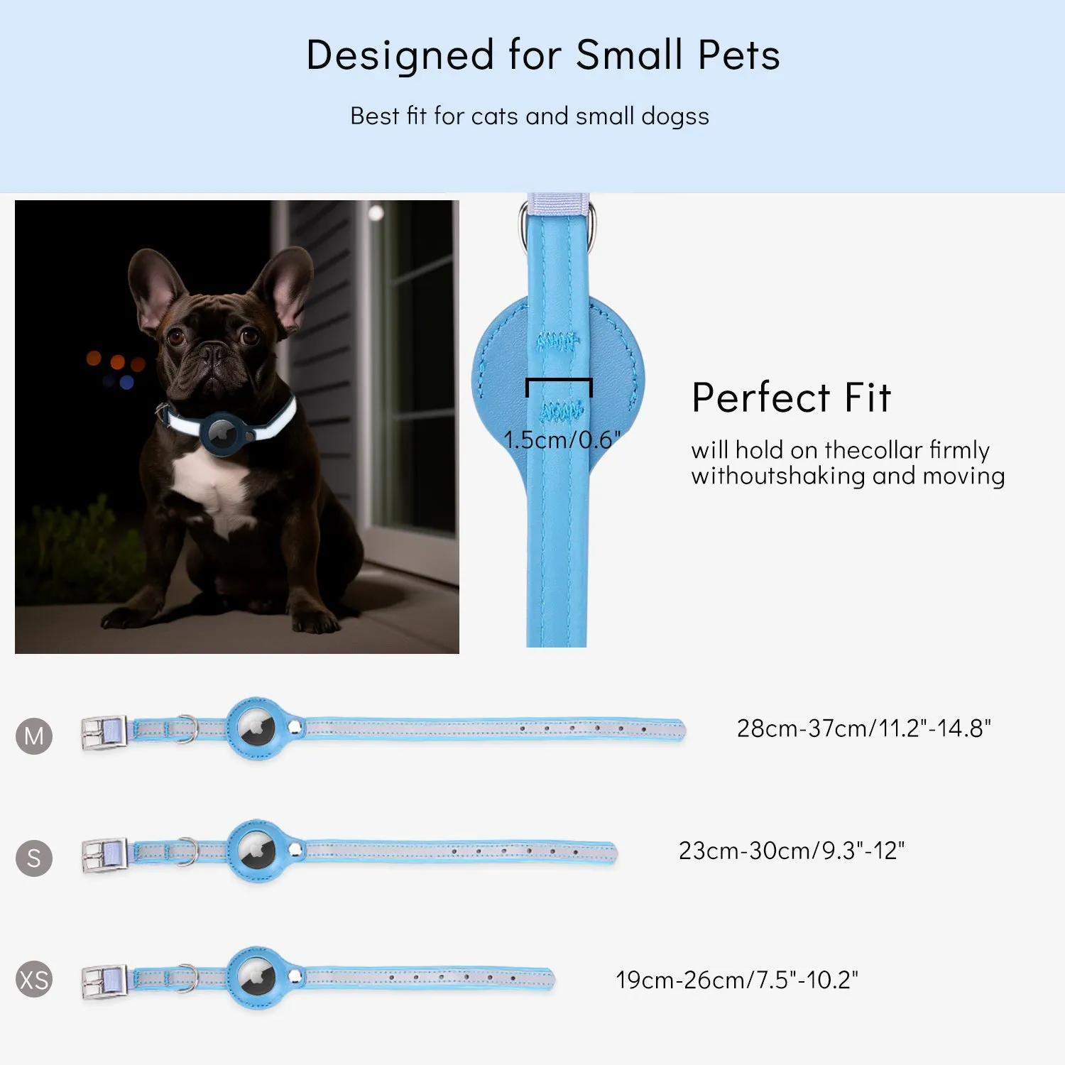 Frenchie Reflective Airtag Case Collar