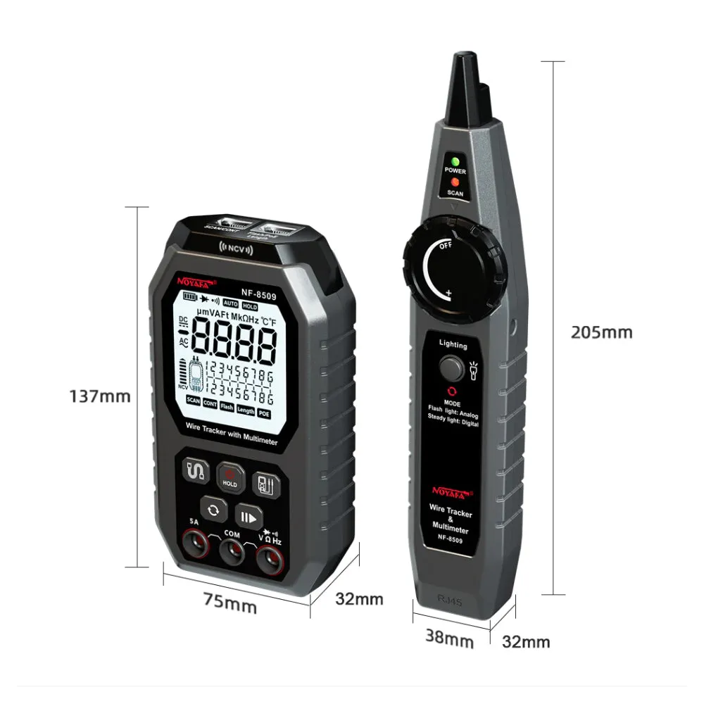Noyafa NF-8509 Network Cable Wire Tracker Tone Tracer with Digital Multimeter Tester for Ethernet Cable, Telephone Line, Power Cable, Electrical Socket, Appliances, Computer, PC, Electronics - Electricity & Networking Tool