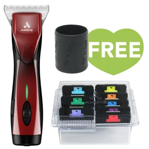 Pulse ZR II Red Clipper with #30W Blade and 8Pc Wide Comb Attachment Bundle by Andis