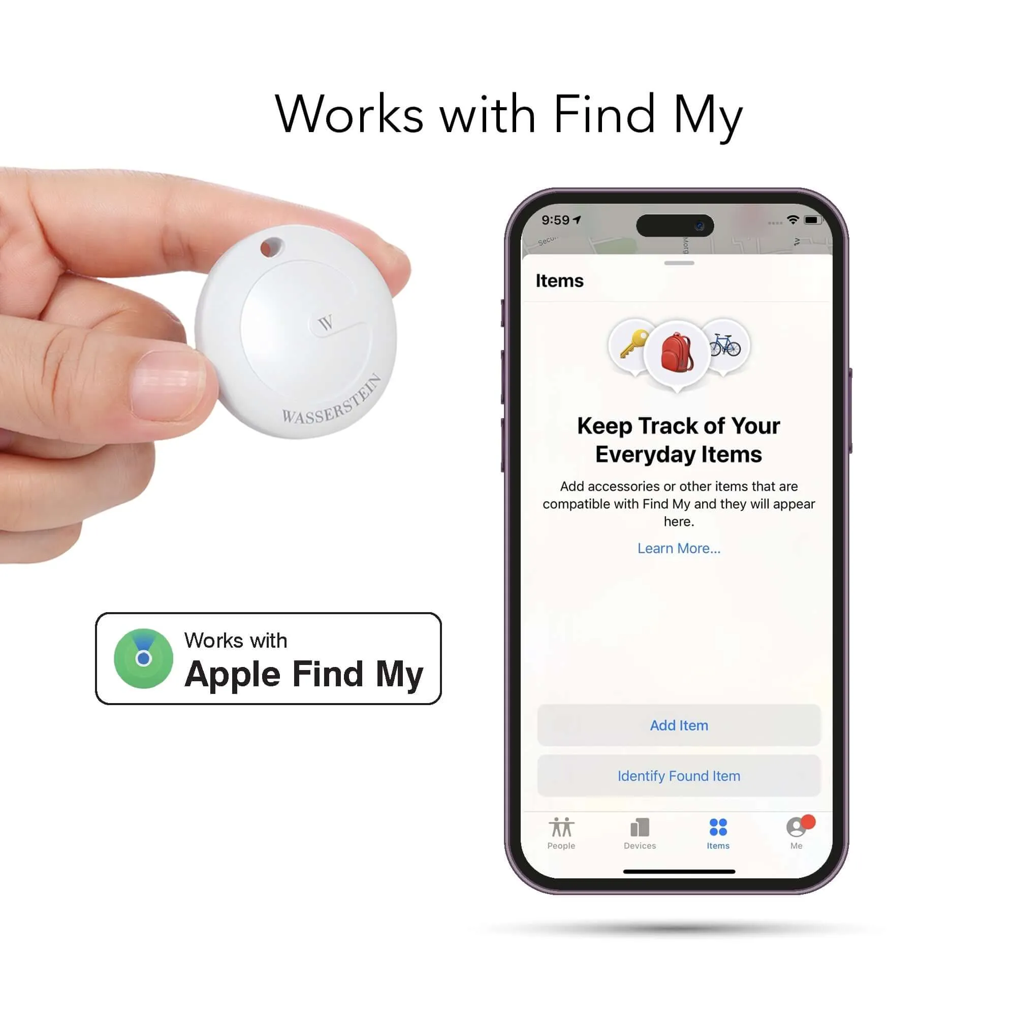 Wasserstein WTag Bluetooth Tracker - MFi Certified - Works with Apple Find My (Not Compatible with Android)