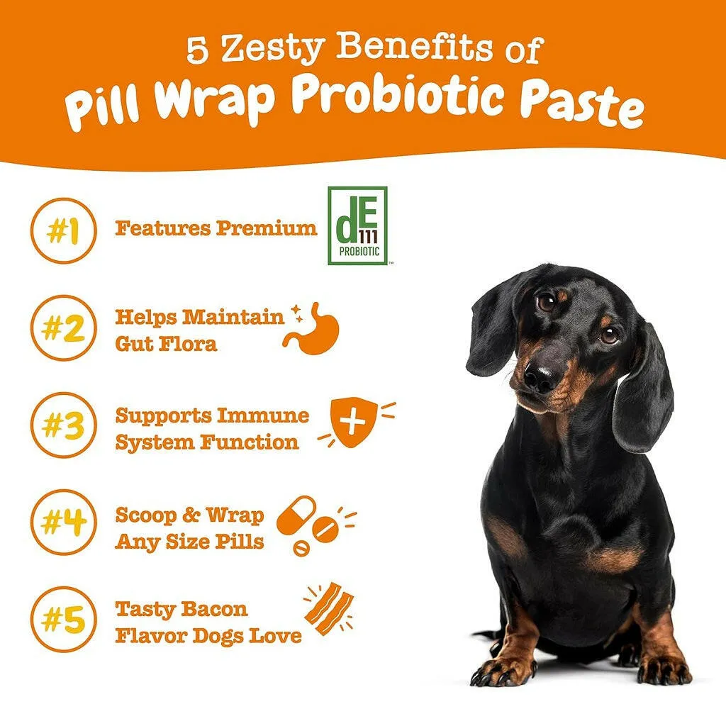 Zesty Paws Pill Wrap Probiotic Paste Bacon Flavor Digestive Support for Dogs (4.2 oz)