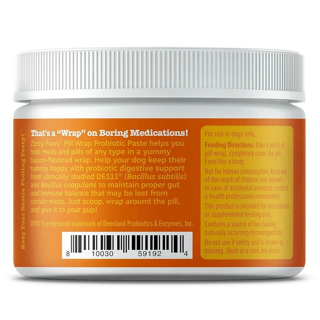 Zesty Paws Pill Wrap Probiotic Paste Bacon Flavor Digestive Support for Dogs (4.2 oz)