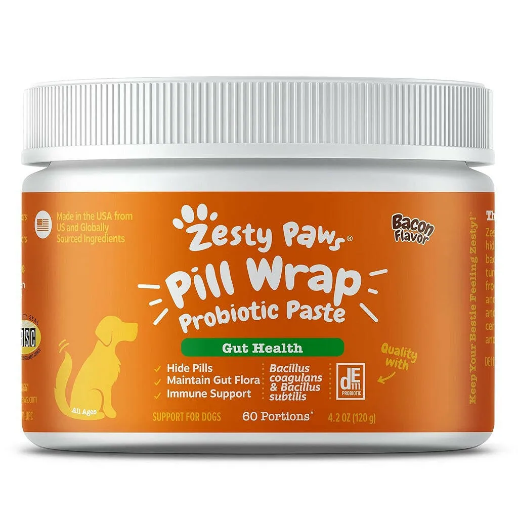Zesty Paws Pill Wrap Probiotic Paste Bacon Flavor Digestive Support for Dogs (4.2 oz)